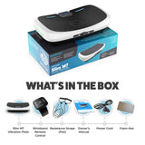 Vibra Pro Slim M7 comes with Vibration plate, Wristband Remote Control, Resistance Straps, Owner's Manual, Power Cord and Foam Mat